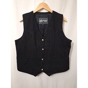 Daniel Smart Mens Black Snap Button Denim Moto Biker Vest Sz XL Carry Conceal